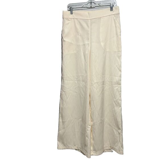 Max Studio Womens Bone Hine Rise Elastic Waist Wide Leg Palazzo Pants Large NEW - Picture 1 of 9